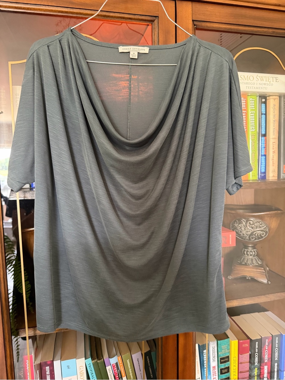 Grey Envelope Draped Short-Sleeve Top — Slate